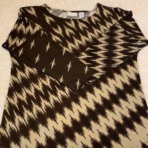 Chico's Blouse Women's Small 0 Brown Beige Striped Pattern 3/4 Sleeve Shirt Top